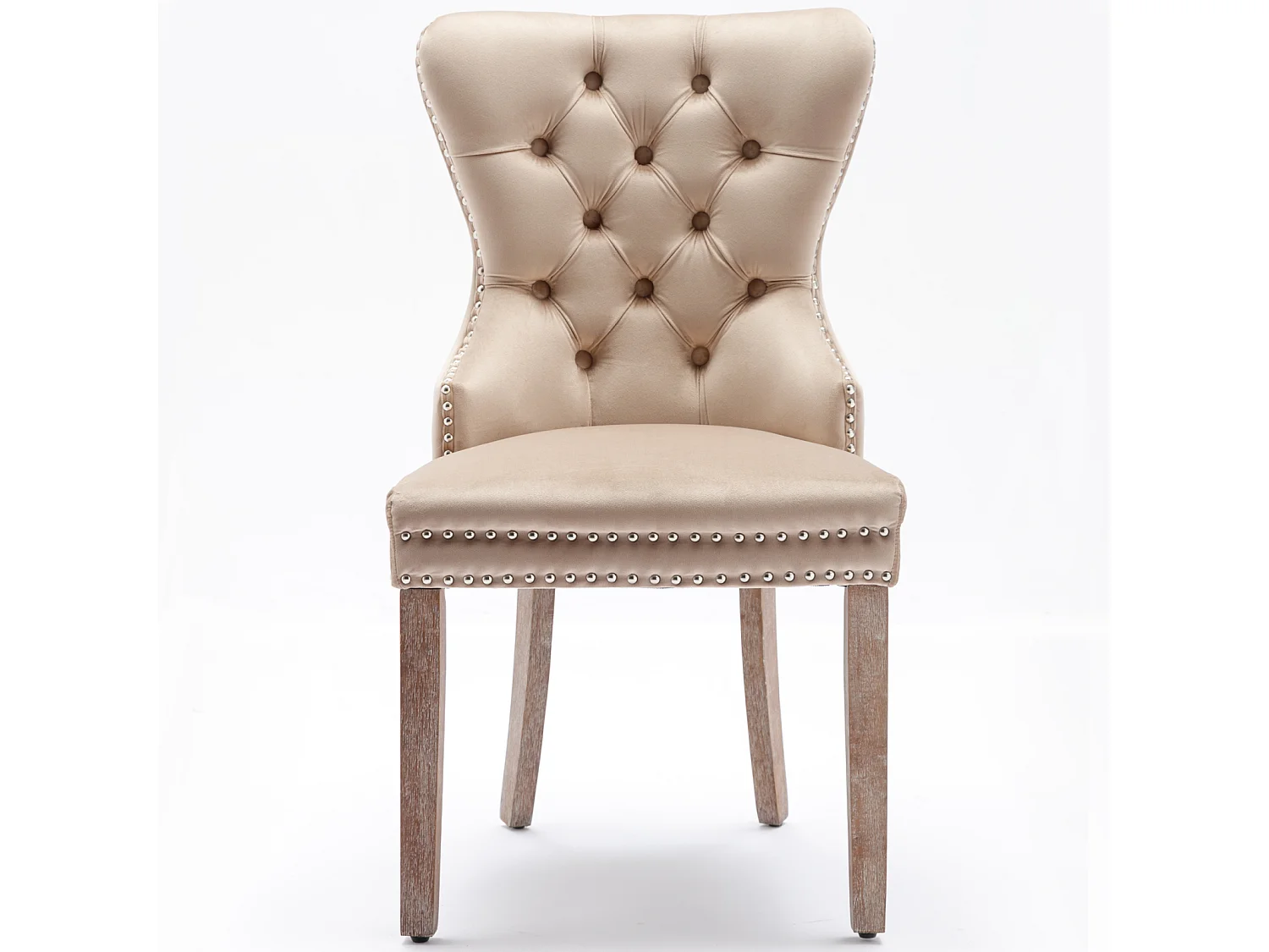 Lot de 2 chaises salle à manger, dossier haut, velours vintage, boutons, cadre bois massif