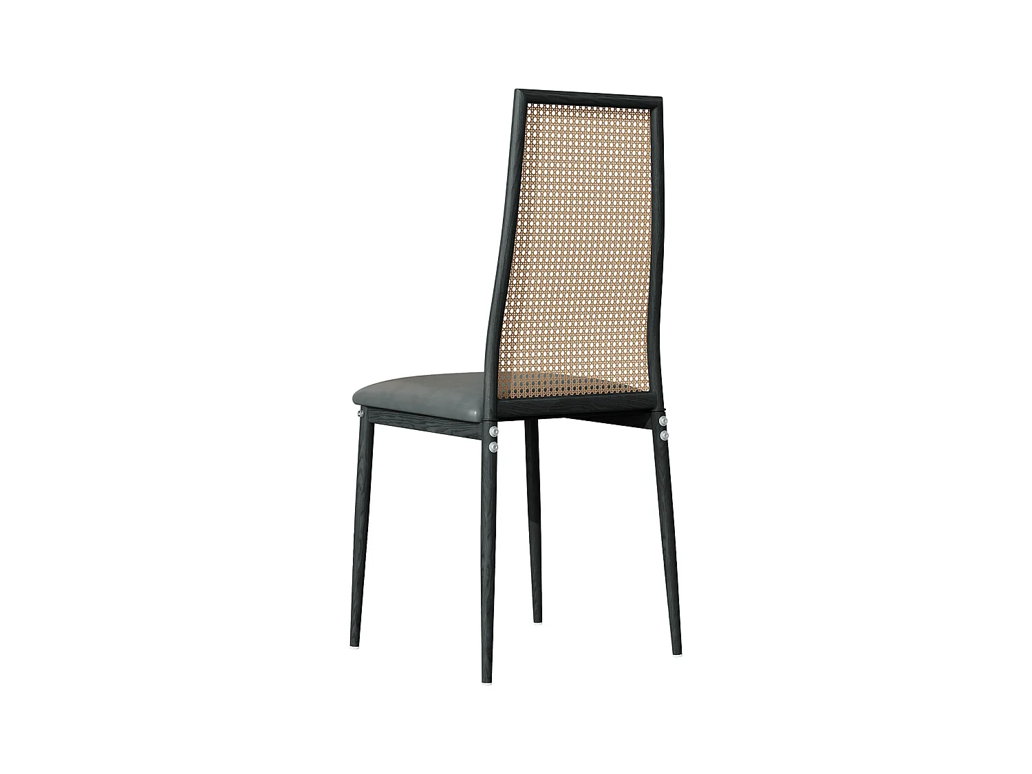 Lot de 2 chaises salle à manger design, simili, dossier rotin, pieds métal, noir 97.5x44x43 Cm
