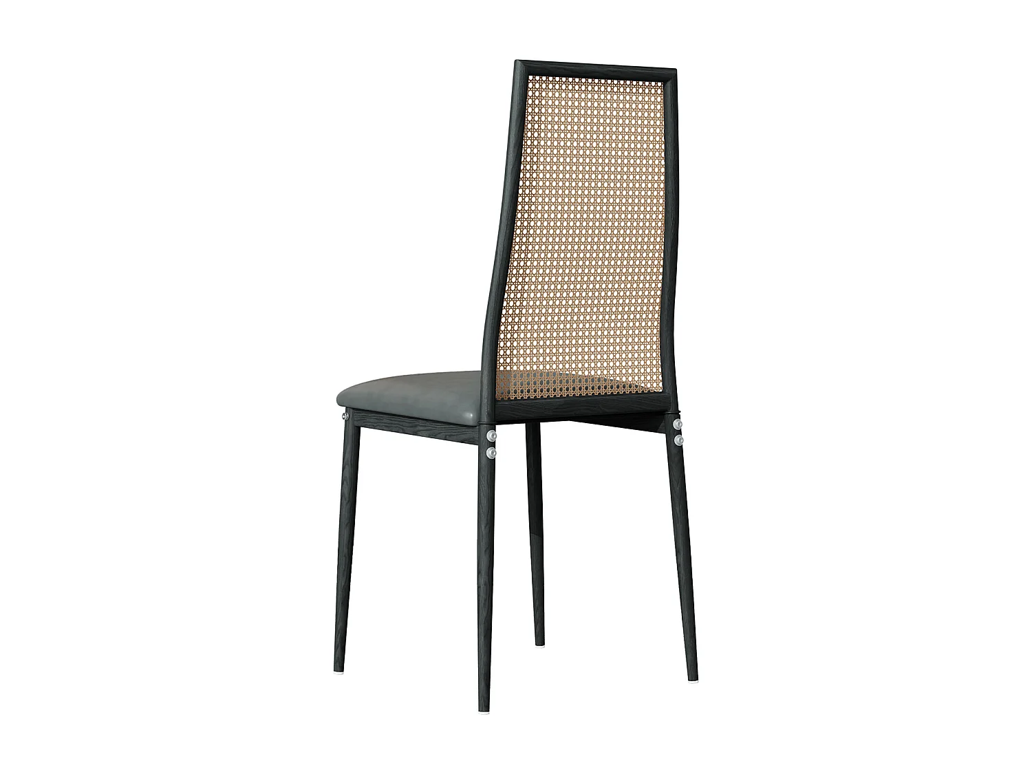 Lot de 2 chaises salle à manger design, simili, dossier rotin, pieds métal, noir 97.5x44x43 Cm