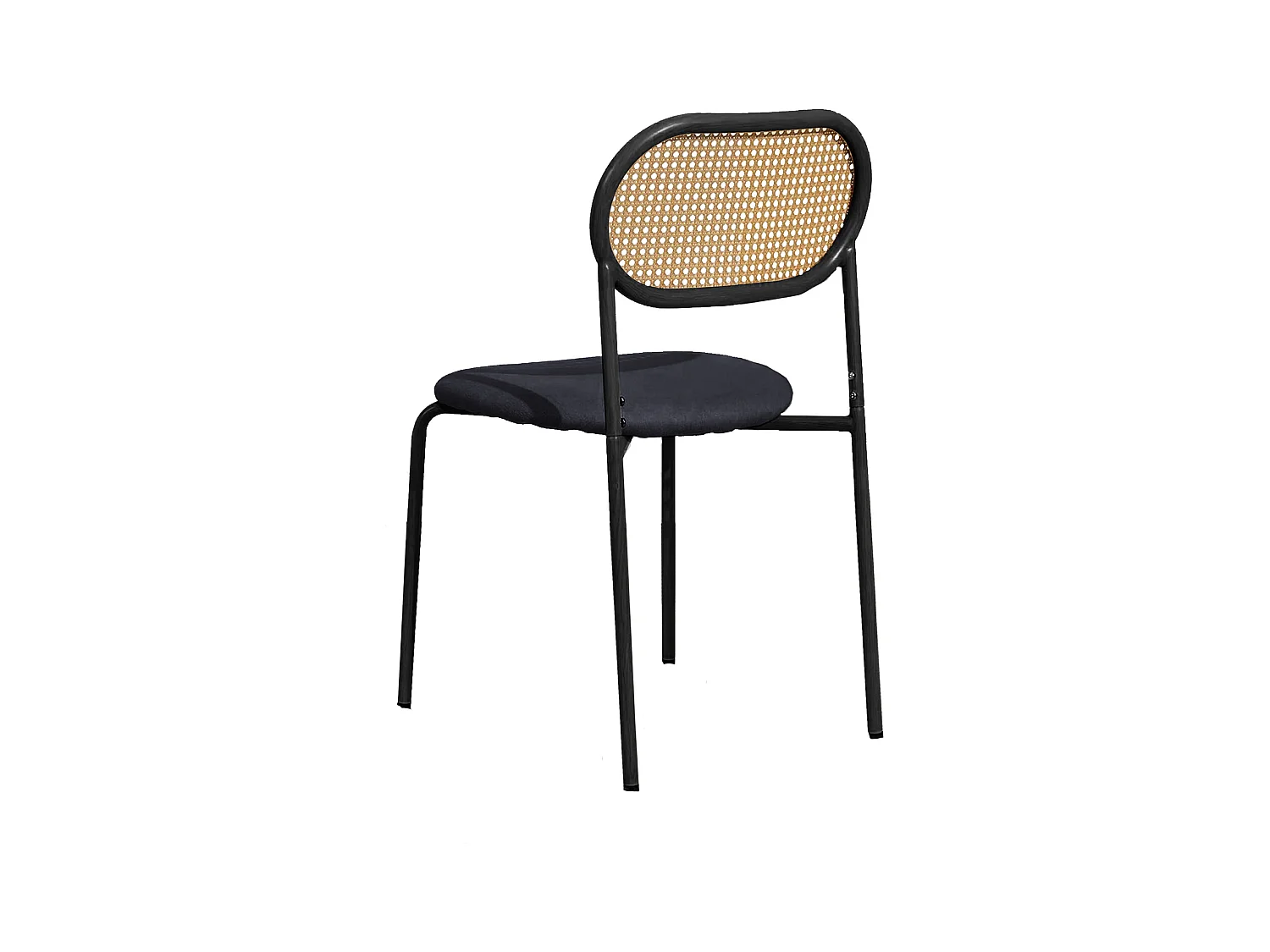 Lot de 2 chaises modernes de cuisine avec dossier en rotin, pieds métalliques, noir