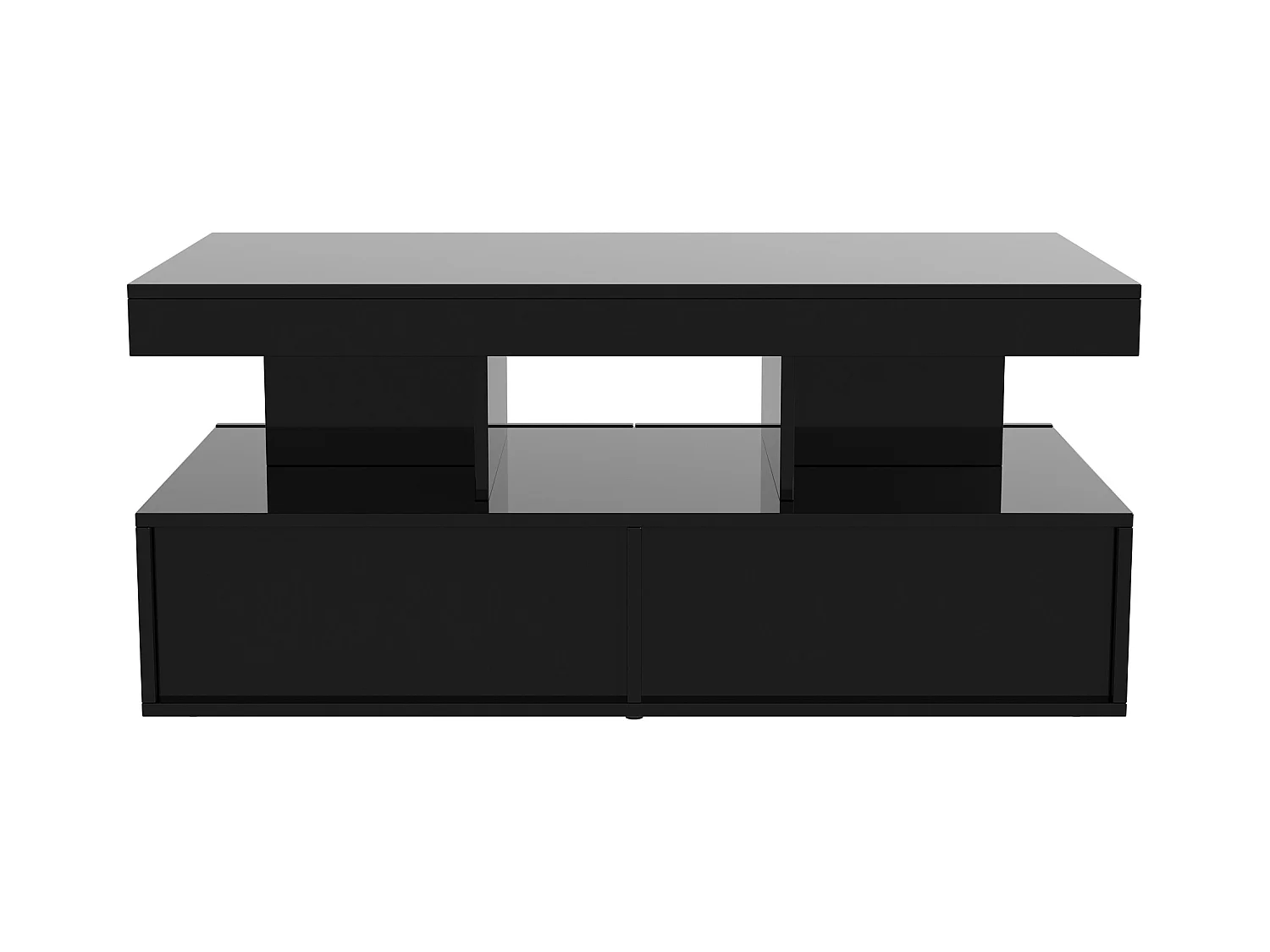 Moderner LED-Couchtisch, glänzend, mit Stauraum, 2 Schubladen, 104x54x46 cm, Schwarz