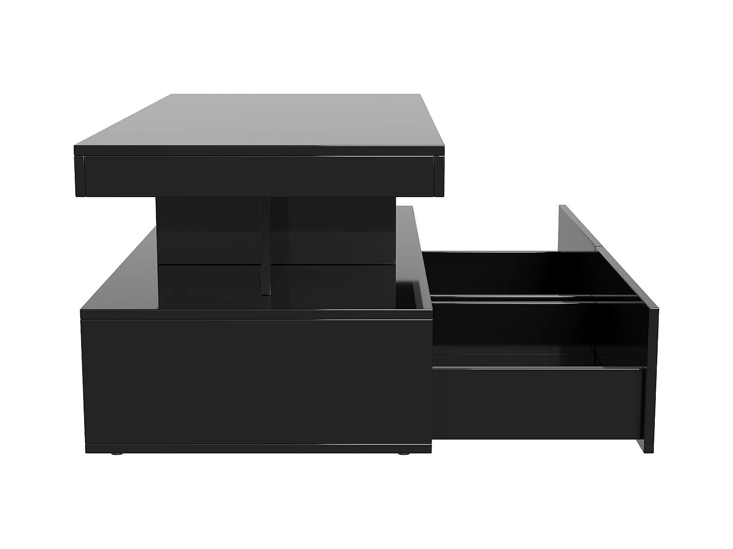 Moderner LED-Couchtisch, glänzend, mit Stauraum, 2 Schubladen, 104x54x46 cm, Schwarz