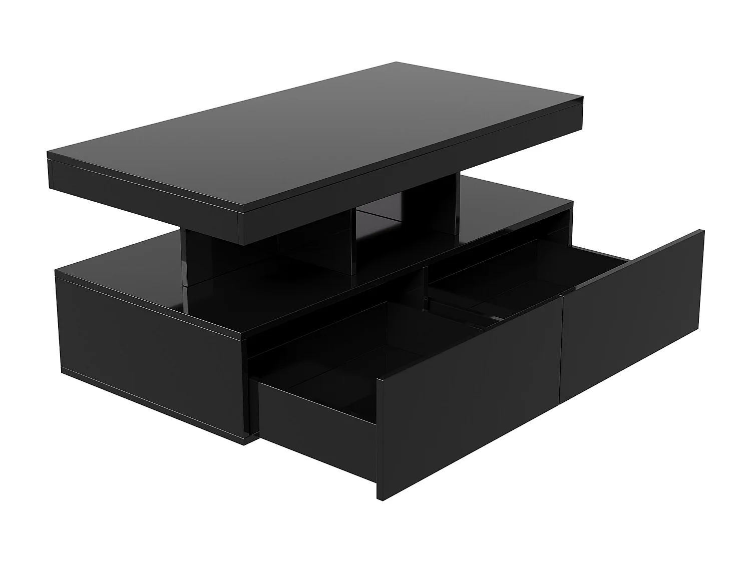 Moderner LED-Couchtisch, glänzend, mit Stauraum, 2 Schubladen, 104x54x46 cm, Schwarz