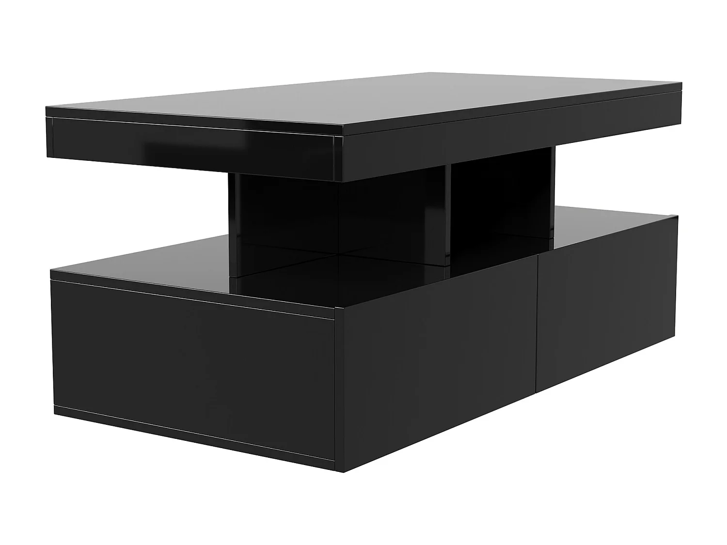 Moderner LED-Couchtisch, glänzend, mit Stauraum, 2 Schubladen, 104x54x46 cm, Schwarz