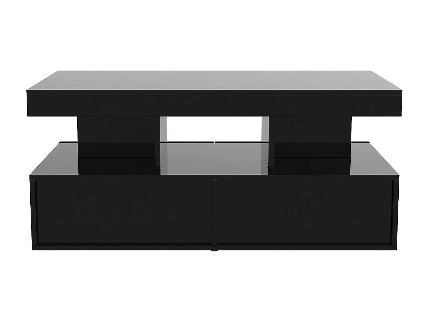 Moderner LED-Couchtisch, glänzend, mit Stauraum, 2 Schubladen, 104x54x46 cm, Schwarz