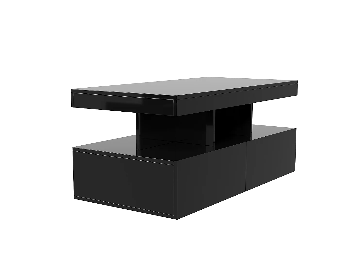 Table basse LED moderne, brillante, avec rangement, 2 tiroirs, 104x54x46 cm, Noir