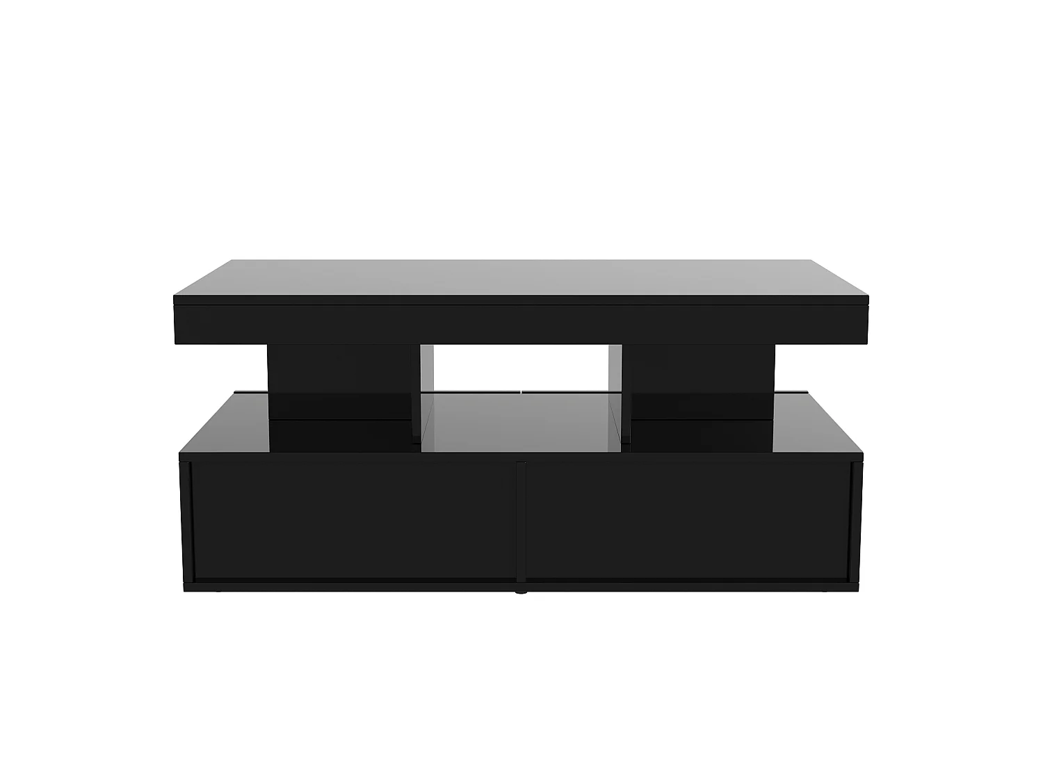 Table basse LED moderne, brillante, avec rangement, 2 tiroirs, 104x54x46 cm, Noir