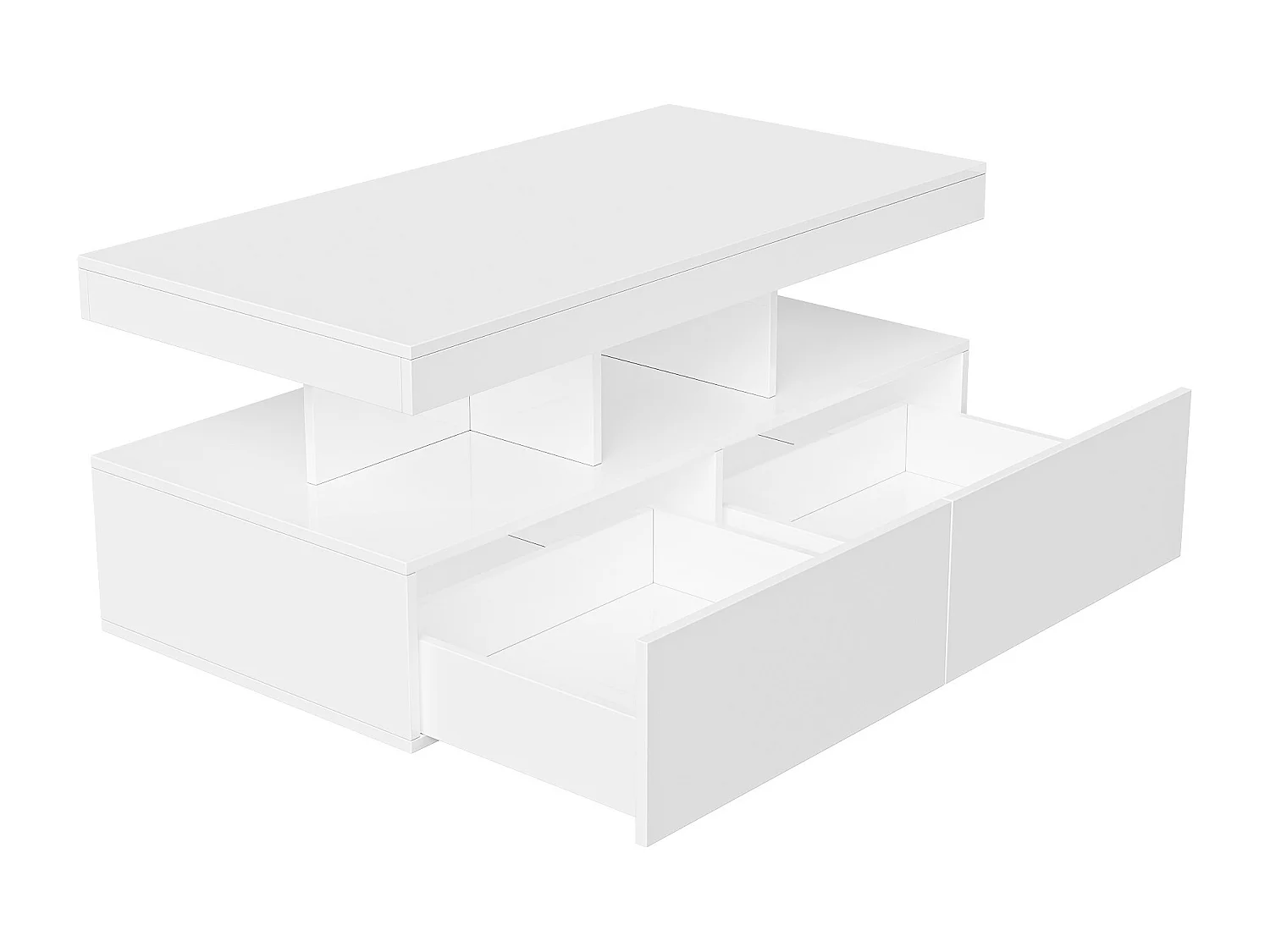 Table basse LED moderne, brillante, avec rangement, 2 tiroirs, 104x54x46 cm, Blanc