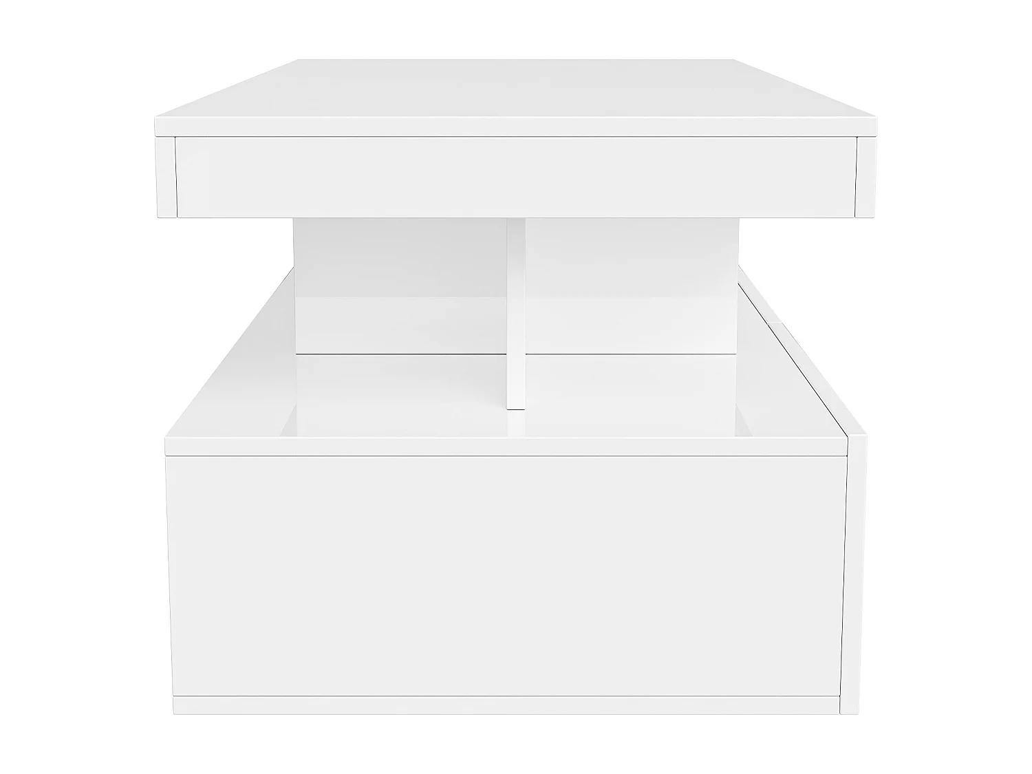 Table basse LED moderne, brillante, avec rangement, 2 tiroirs, 104x54x46 cm, Blanc