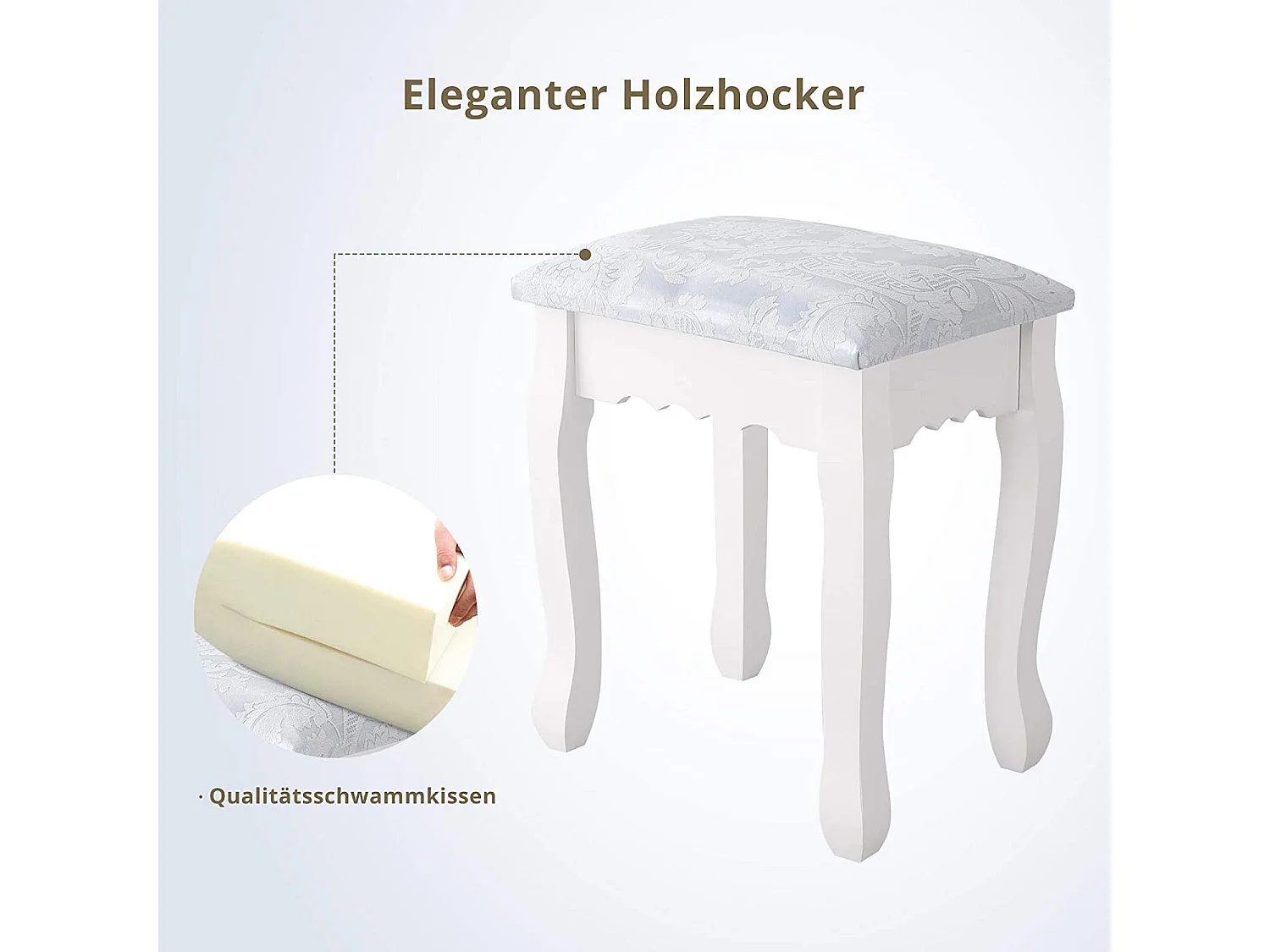 Coiffeuse, avec Tabouret, 1 miroirs, Miroir Pivotant et 3 tiroirs, Blanc