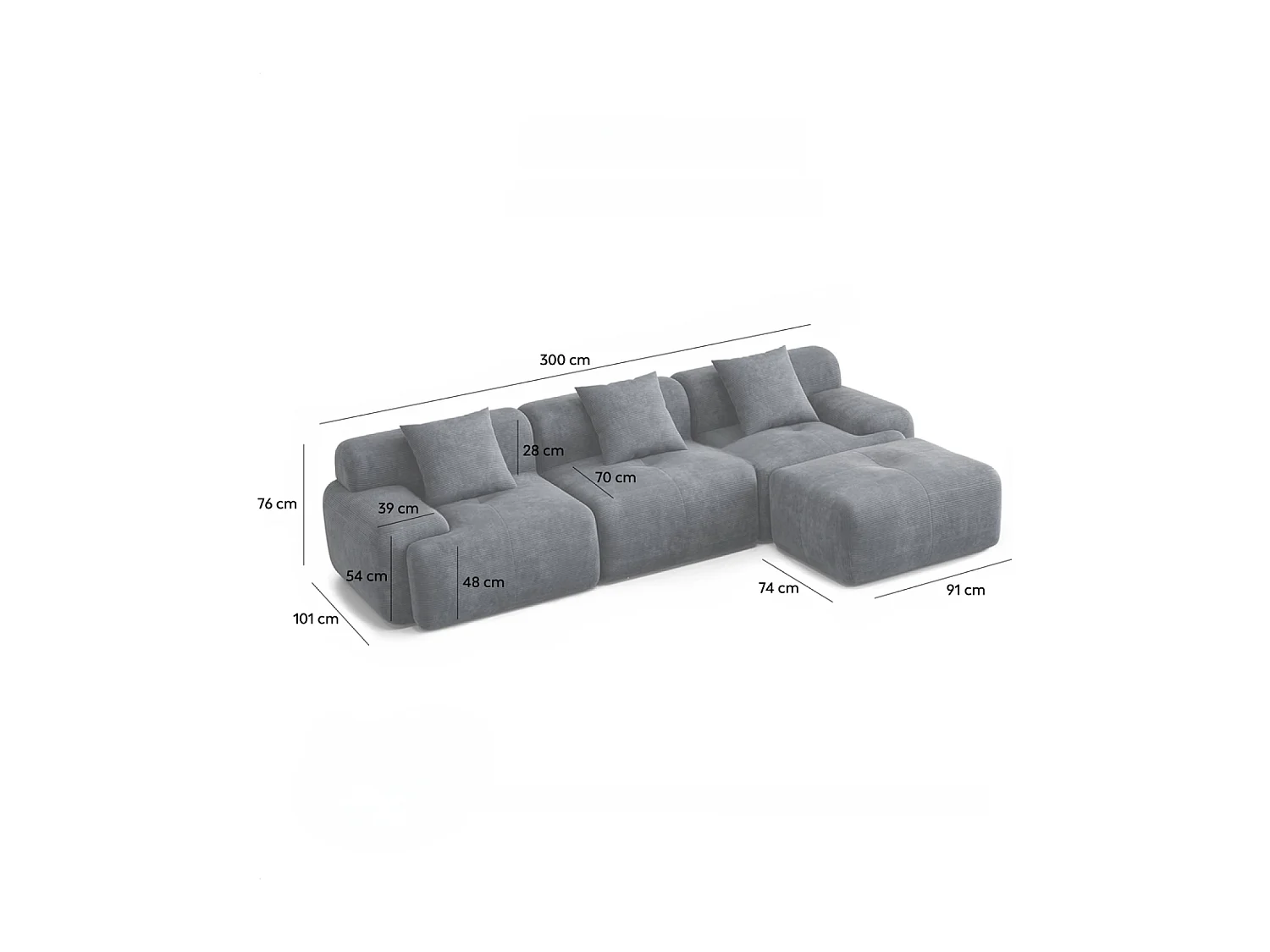 Canapé d'angle 5-6 places avec méridienne modulable en velours côtelé beige SHEFFIELD