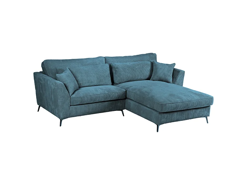 Canapé d'angle mini Isla droit velours côtelé bleu