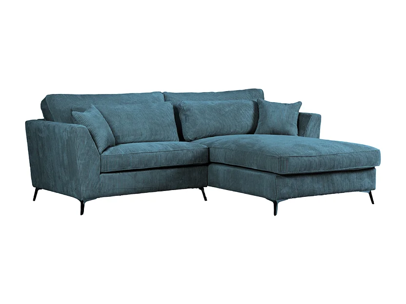 Canapé d'angle mini Isla droit velours côtelé bleu