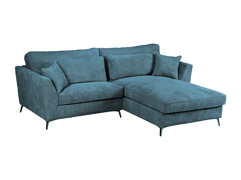 Canapé d'angle mini Isla droit velours côtelé bleu