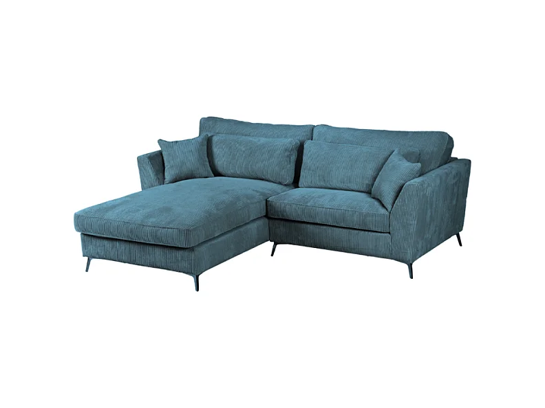 Canapé d'angle mini Isla gauche velours côtelé bleu
