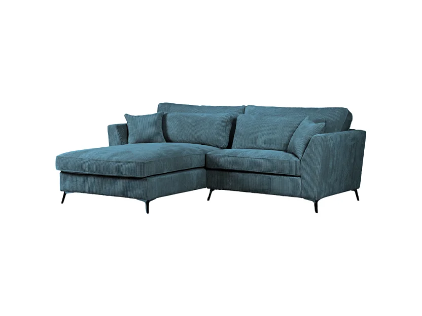 Canapé d'angle mini Isla gauche velours côtelé bleu