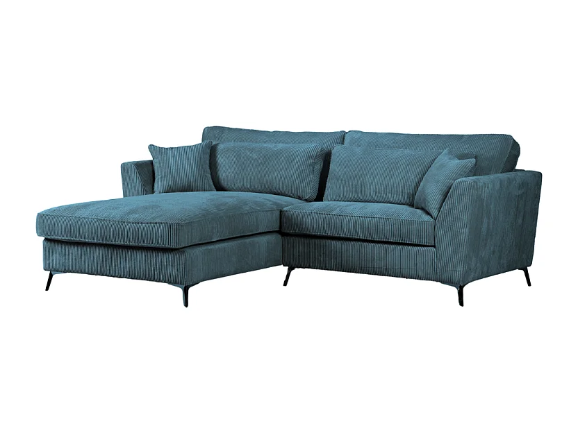 Canapé d'angle mini Isla gauche velours côtelé bleu