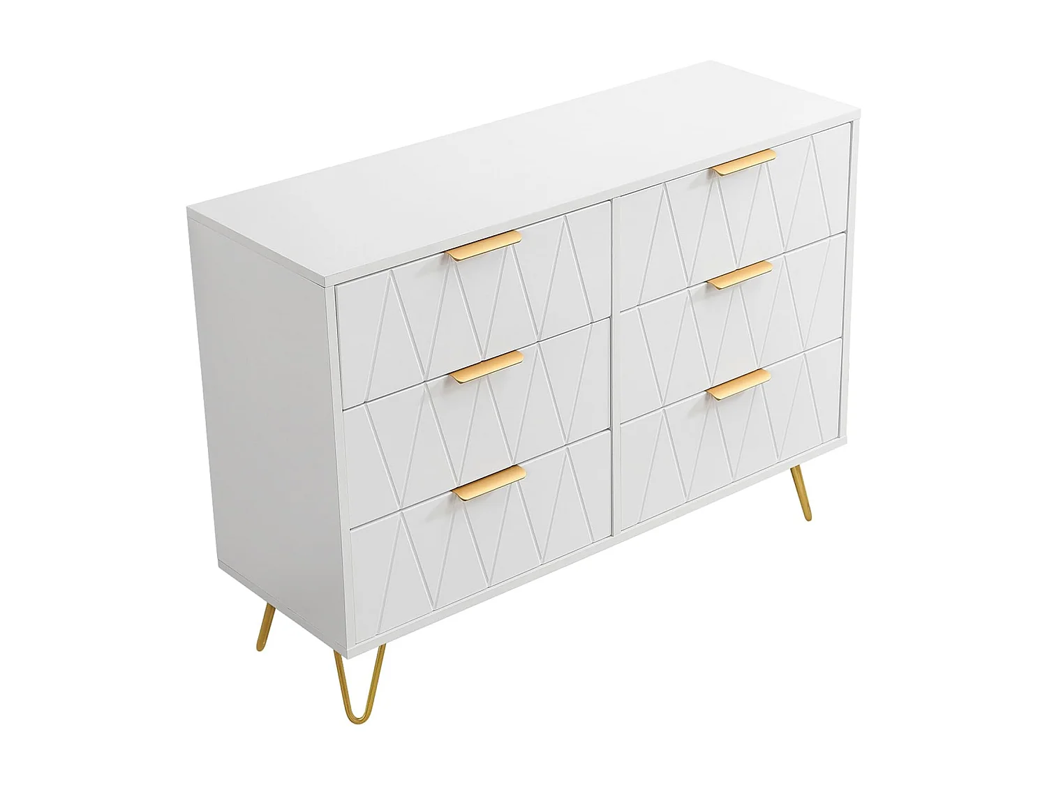 Commode à 6 tiroirs - En bois - Pour chambre à coucher, salon- 100 x 34 x 73 cm - Blanc