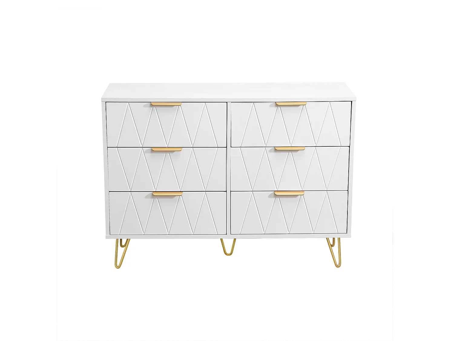Commode à 6 tiroirs - En bois - Pour chambre à coucher, salon- 100 x 34 x 73 cm - Blanc