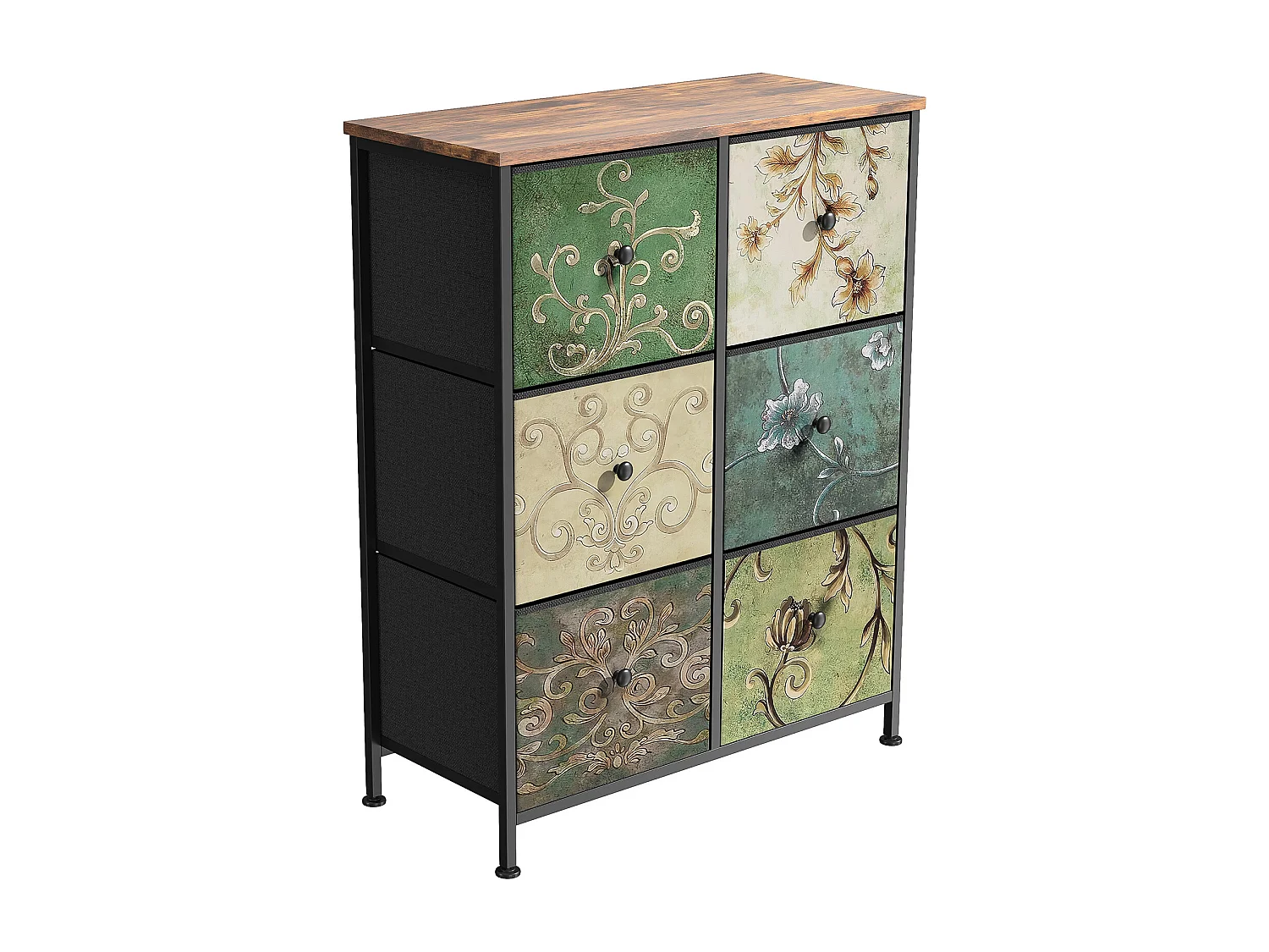 Commode en Tissu avec 6 Tiroirs, 67.5 x 30 x 86.5cm - Motif à Motif Rétro