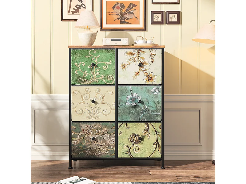 Commode en Tissu avec 6 Tiroirs, 67.5 x 30 x 86.5cm - Motif à Motif Rétro