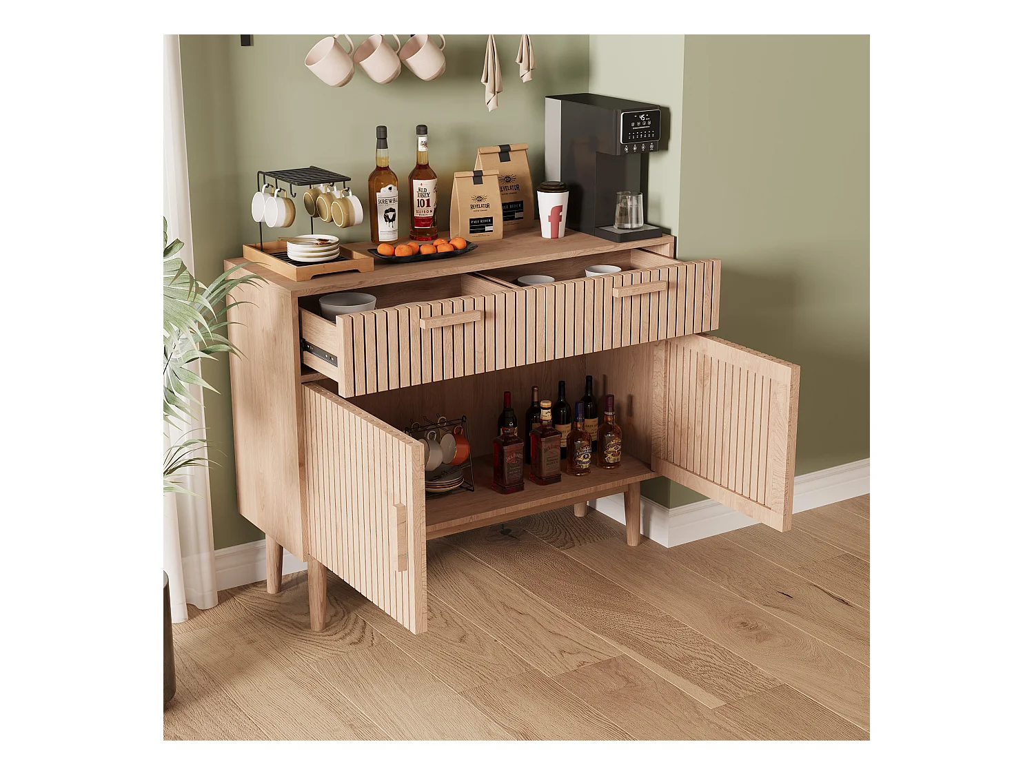 Buffet Meuble de Rangement Armoire pour Salon, Cuisine avec 2 Portes en 2 tiroirs 100 x 35 x 80 cm