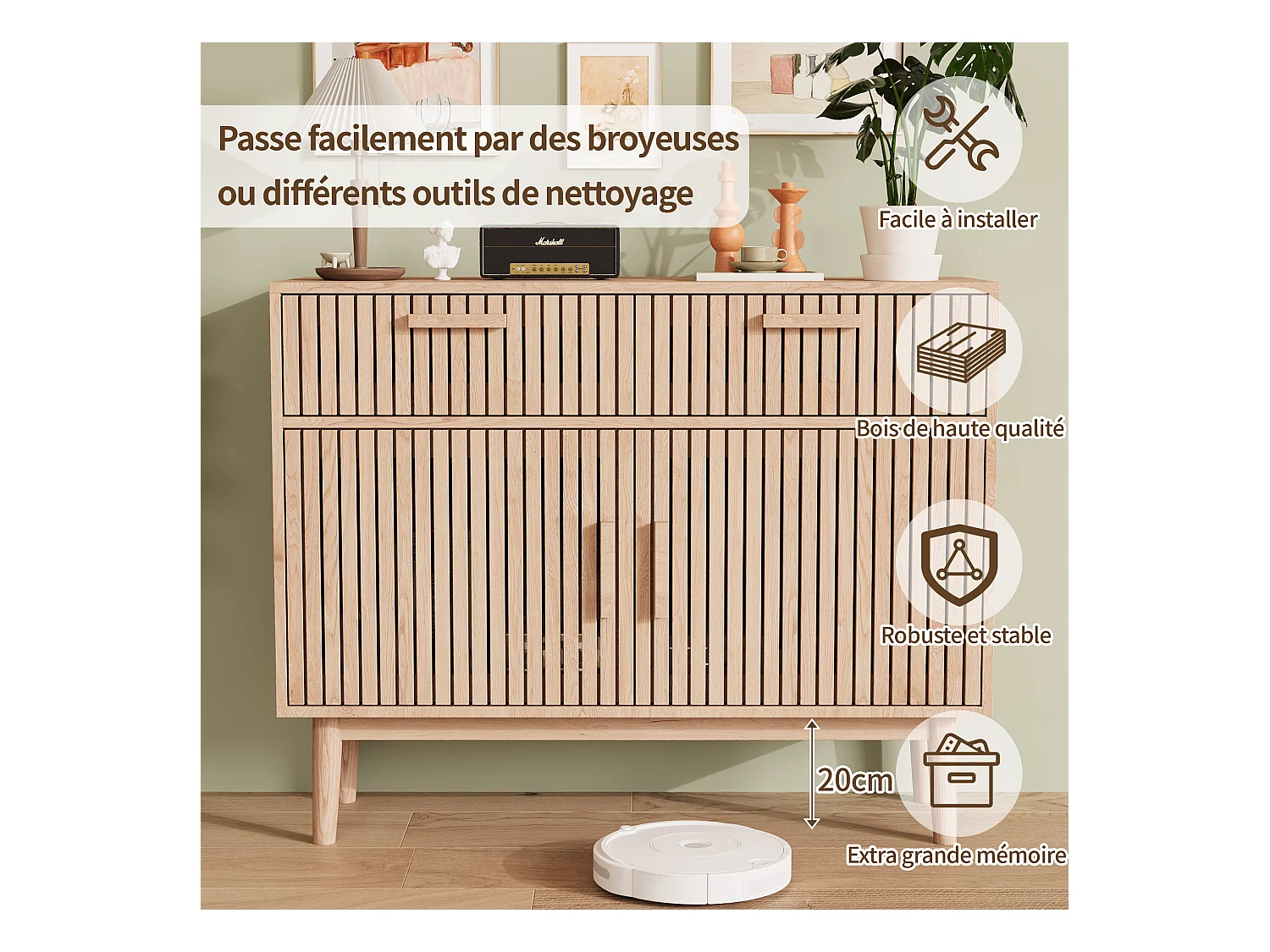 Buffet Meuble de Rangement Armoire pour Salon, Cuisine avec 2 Portes en 2 tiroirs 100 x 35 x 80 cm