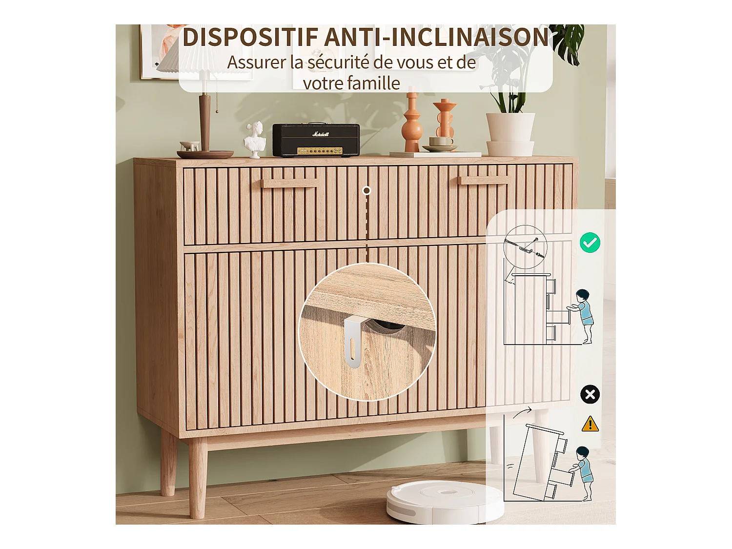 Buffet Meuble de Rangement Armoire pour Salon, Cuisine avec 2 Portes en 2 tiroirs 100 x 35 x 80 cm