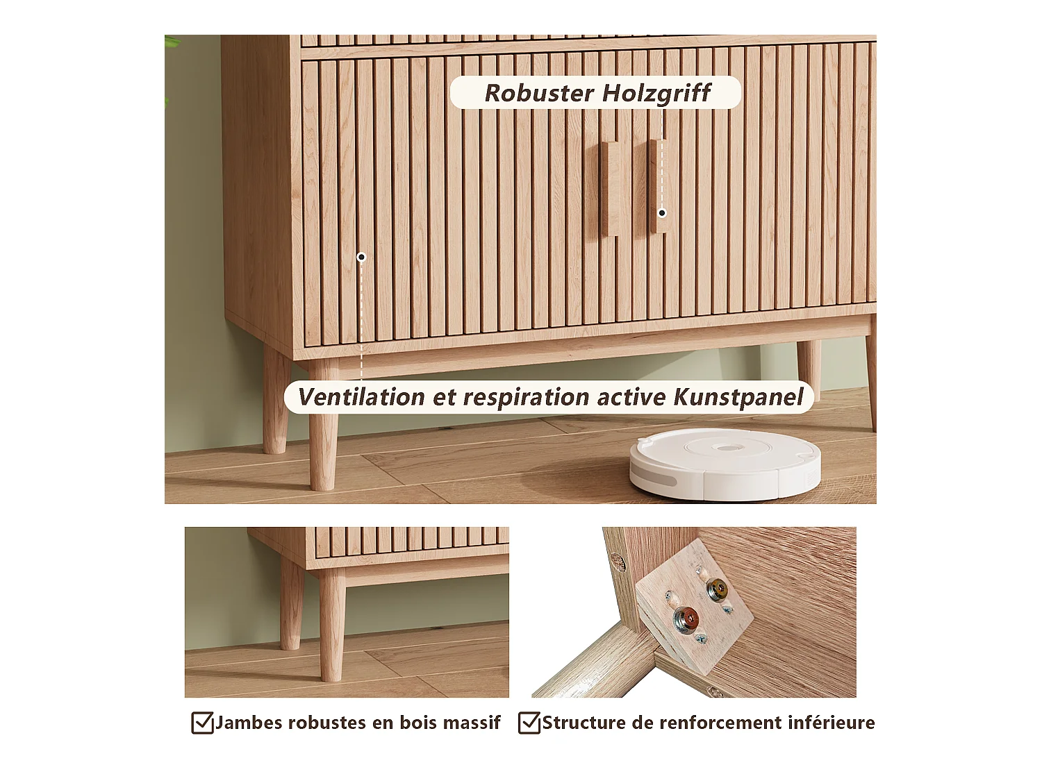 Buffet Meuble de Rangement Armoire pour Salon, Cuisine avec 2 Portes en 2 tiroirs 100 x 35 x 80 cm