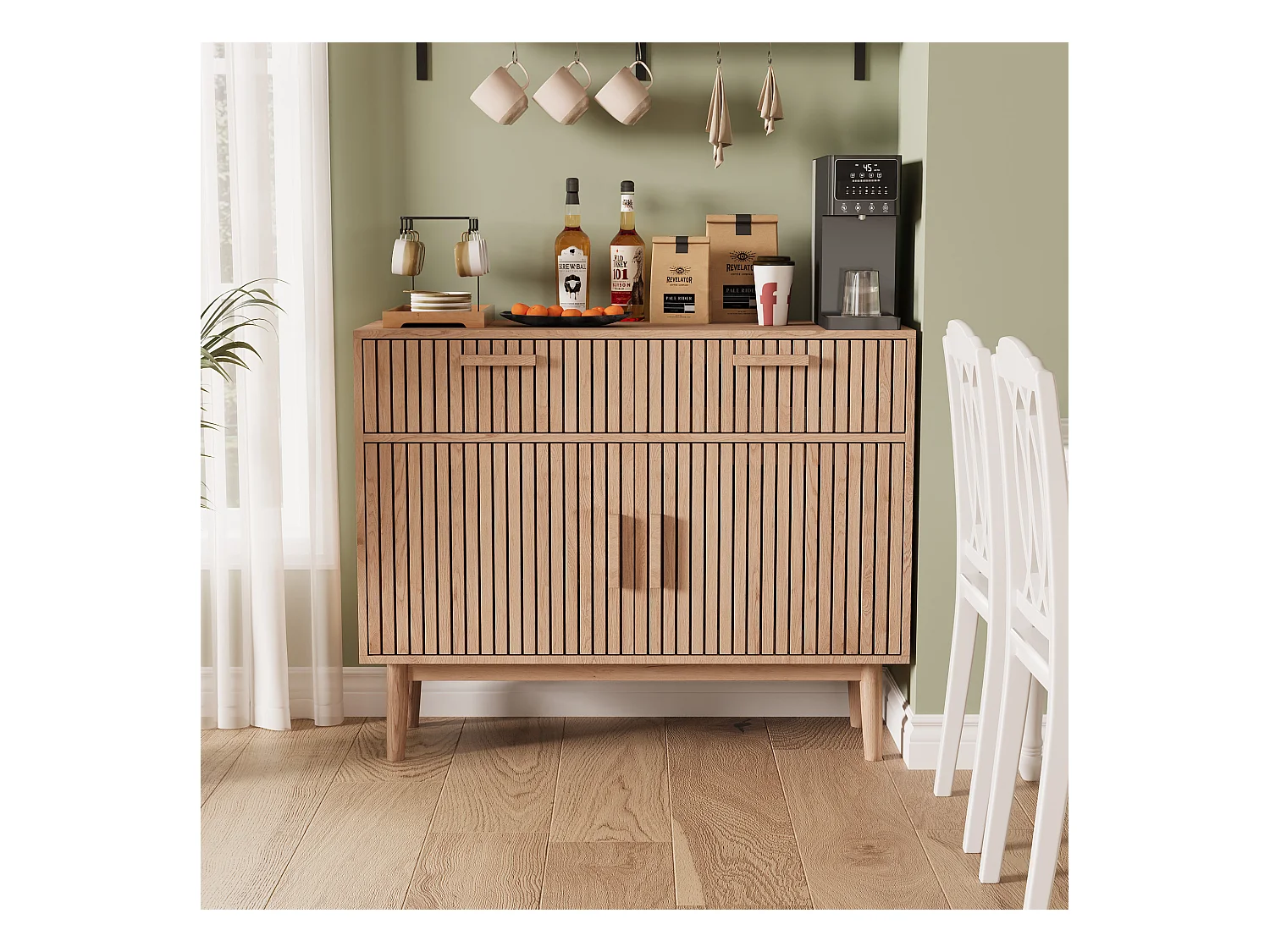 Buffet Meuble de Rangement Armoire pour Salon, Cuisine avec 2 Portes en 2 tiroirs 100 x 35 x 80 cm