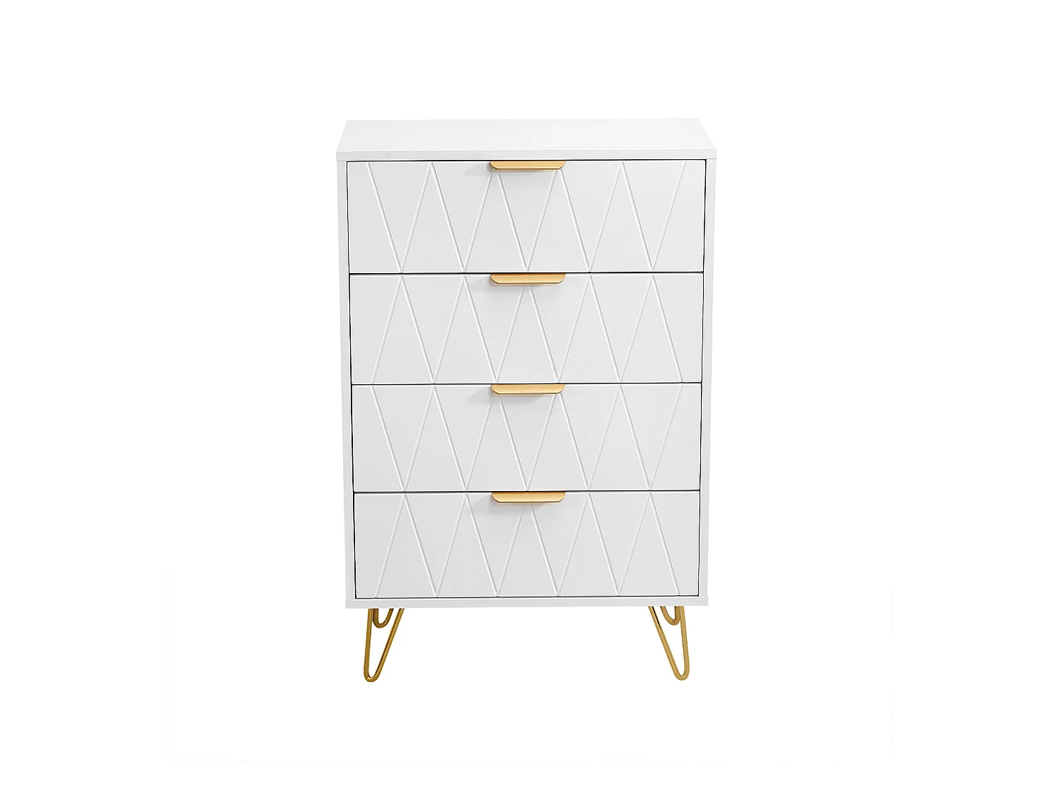 Commode à 4 tiroirs, grande commode de rangement avec pieds en métal - Diamant blanc