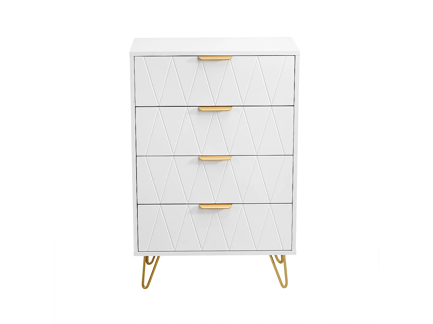 Commode à 4 tiroirs, grande commode de rangement avec pieds en métal - Diamant blanc