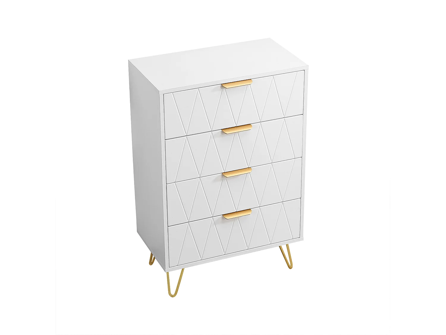 Commode à 4 tiroirs, grande commode de rangement avec pieds en métal - Diamant blanc