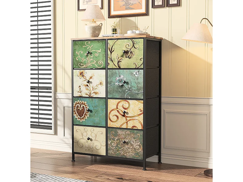 Ladekast van stof met 8 lades, 67,5 x 30 x 100 cm - Retro-patroonontwerp