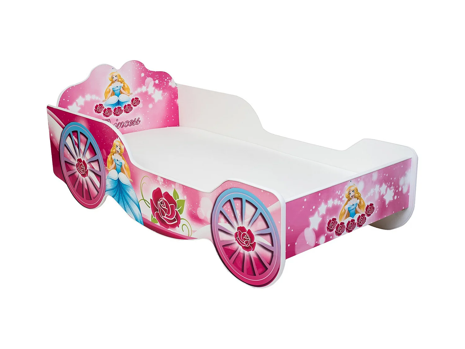 Cama Infantil 140x70 cm Color Rosa con forma de Carruaje – Incluye Colchón de Espuma 140x70x7 cm, Estructura 145x74x57cm , Diseño Seguro