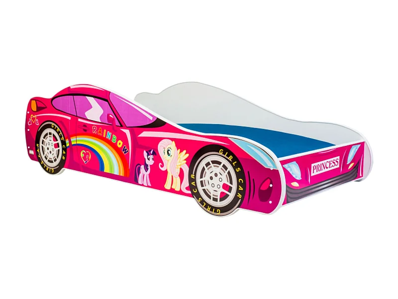 Cama Infantil en Forma de Coche Rosa 140x70 cm – Diseño Divertido, Estructura Resistente y Compacta, Ideal para Dormitorios Infantiles