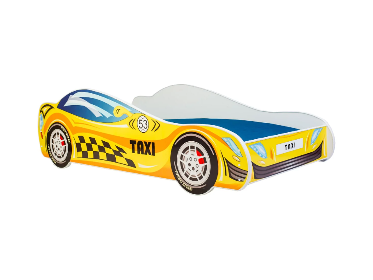 Cama Infantil en Forma de Coche Taxi 160x80 cm con Colchón – Diseño Deportivo para Niños, Estructura Resistente, Fácil Montaje