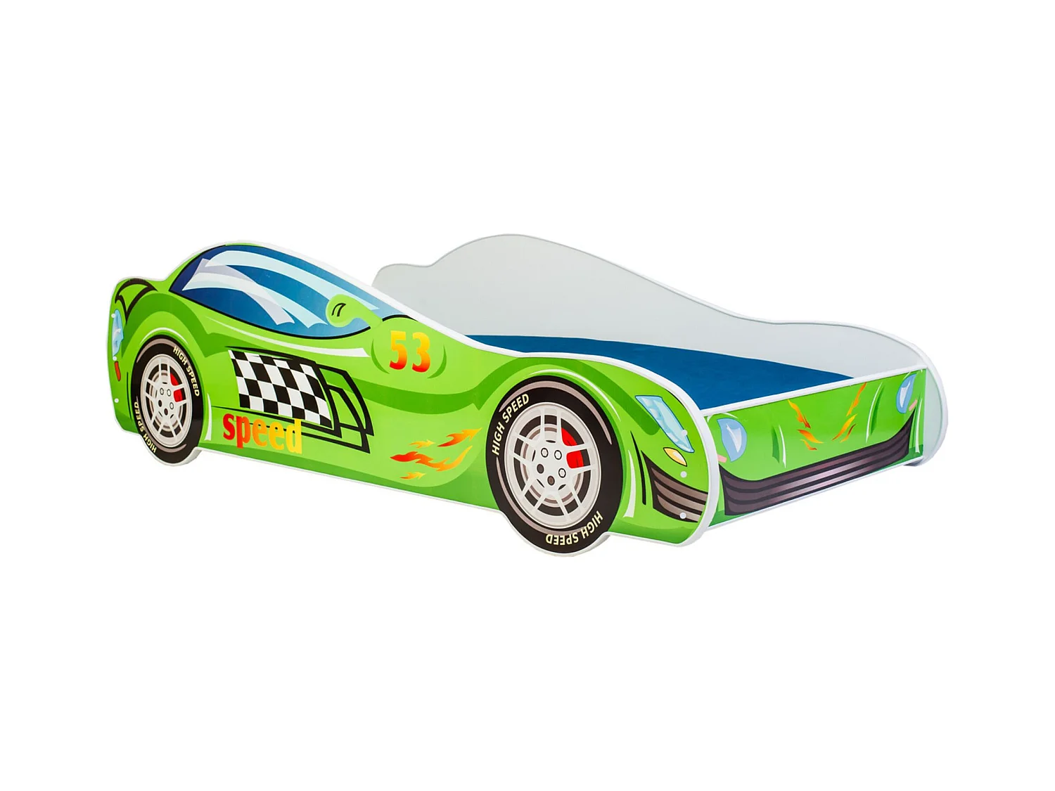 Cama Infantil en Forma de Coche Color Verde 140x70 cm con Colchón – Diseño Deportivo para Niños, Estructura Resistente, Fácil Montaje