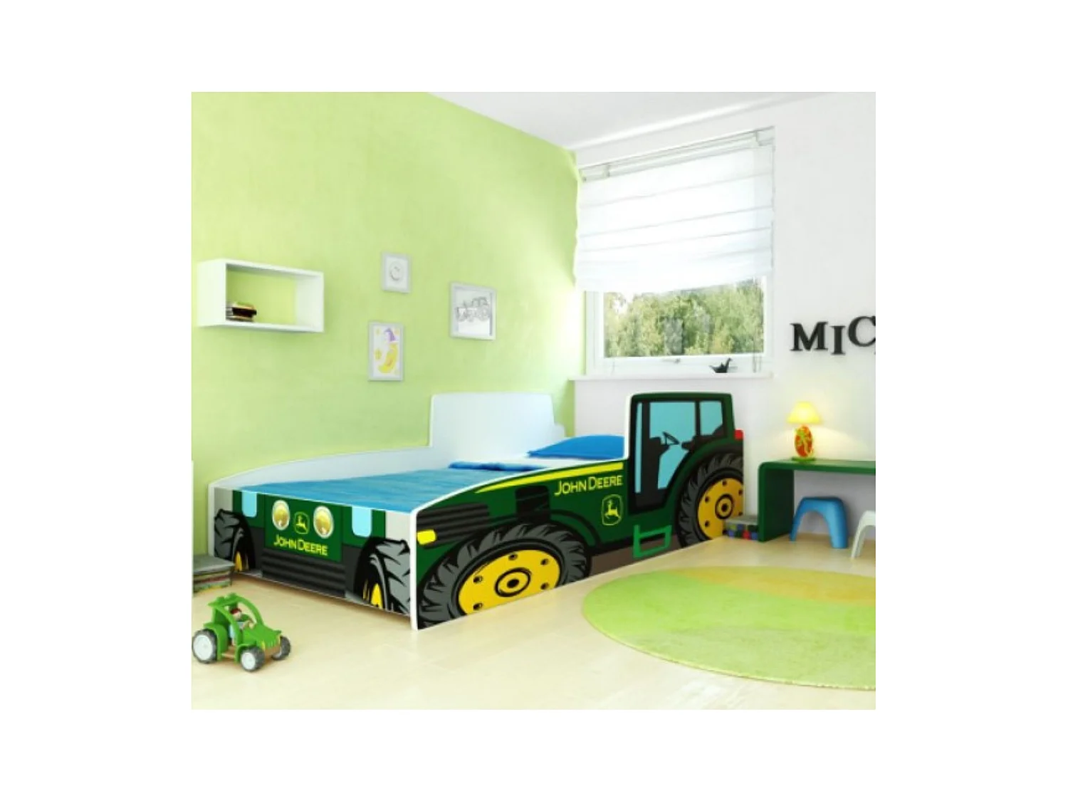 Cama Infantil en Forma de Tractor Verde 140x70 cm con Colchón – Diseño Deportivo para Niños, Estructura Resistente, Fácil Montaje