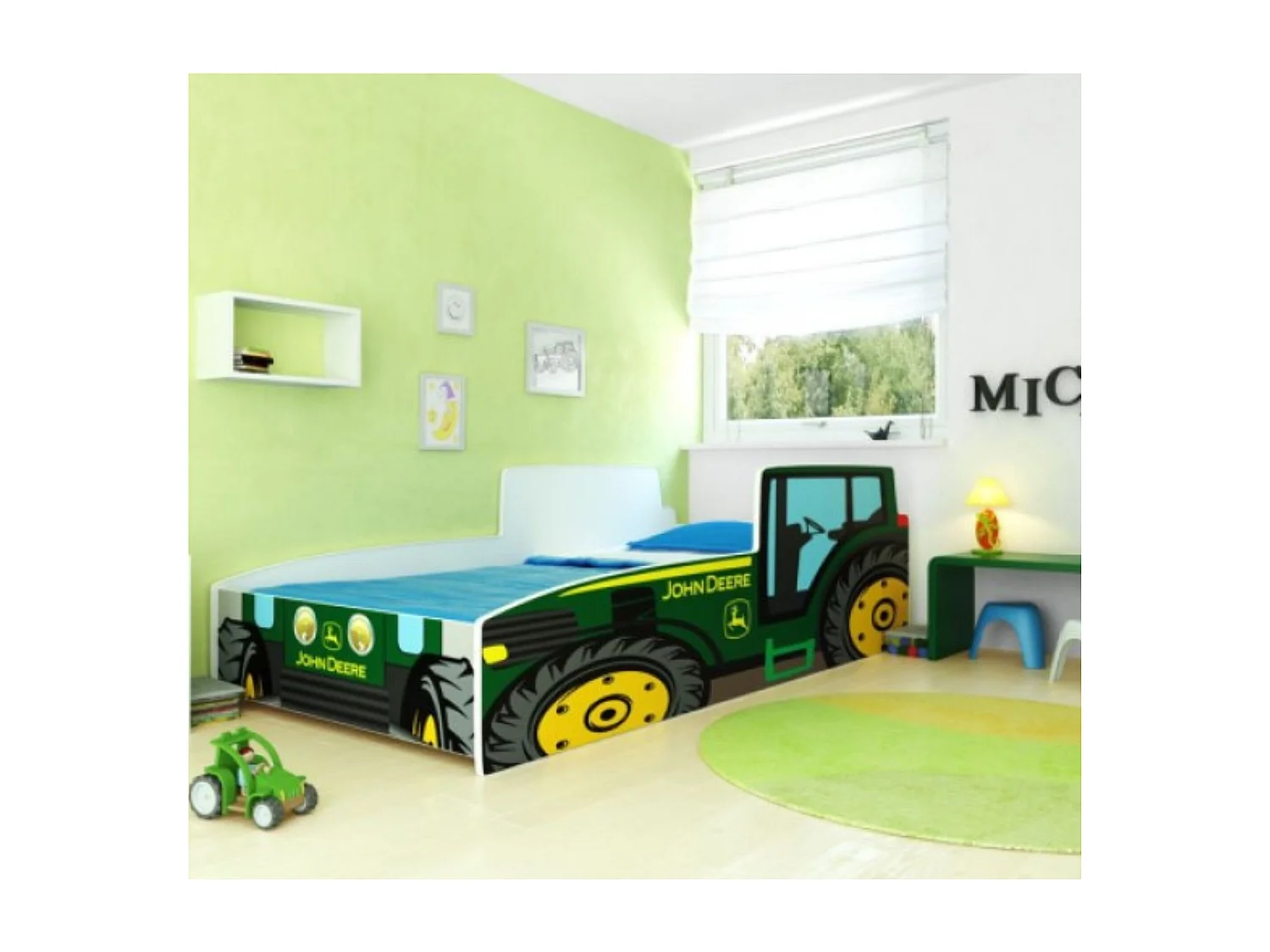 Cama Infantil en Forma de Tractor Verde 140x70 cm con Colchón – Diseño Deportivo para Niños, Estructura Resistente, Fácil Montaje
