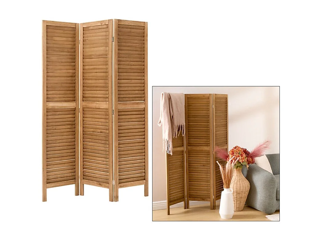Paravent 3 Panneaux en Bois "Camila" 120x170cm Marron