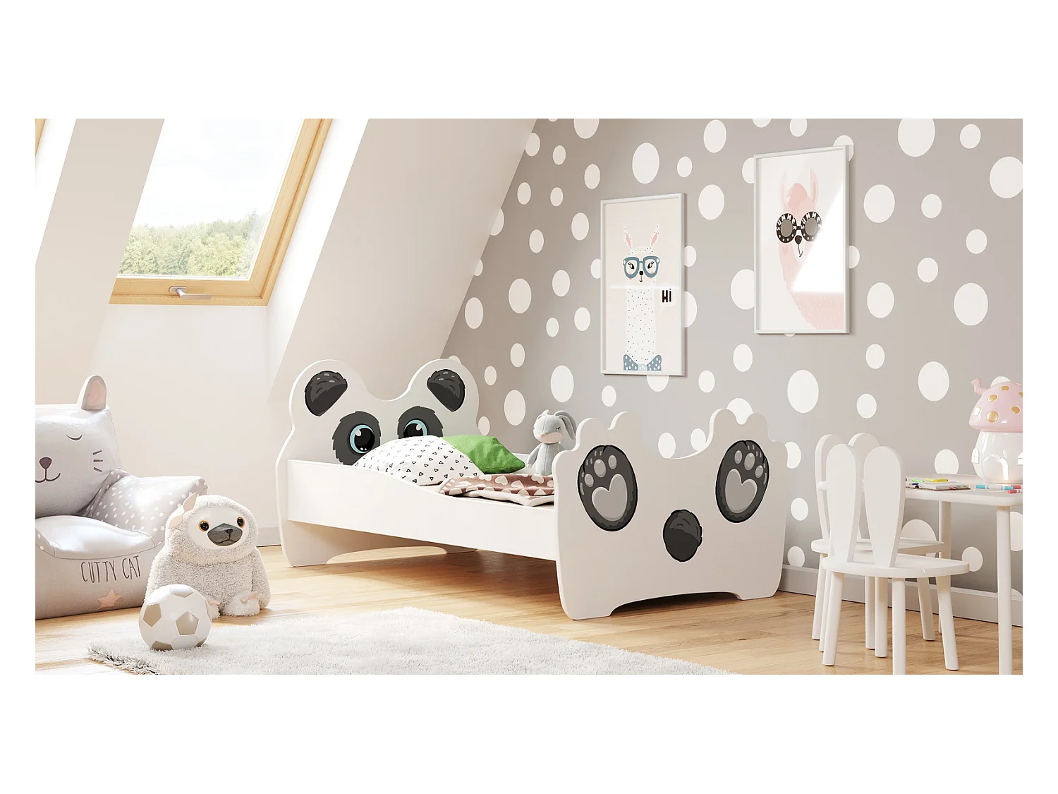Cama Infantil Panda 140x70 cm – Incluye Estructura, Base y Colchón de Espuma