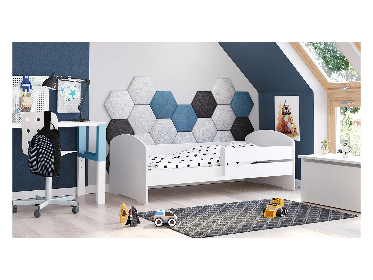 Cama Infantil Blanca 160x80 cm con Barandilla – Incluye Colchón de Espuma y Estructura Completa, Dimensiones 164x88x63 cm, Diseño Seguro y Estable