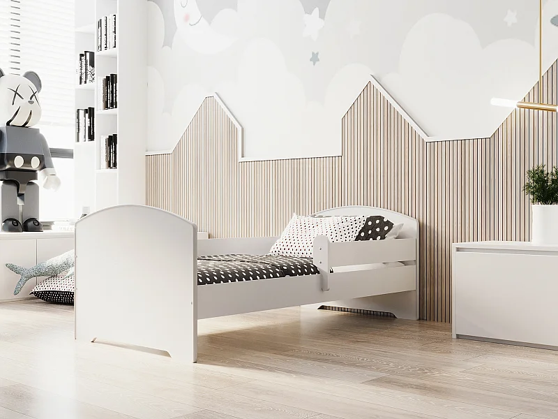 Cama Infantil Blanca 160x80 cm con Barandilla – Incluye Colchón de Espuma y Estructura Completa, Dimensiones 164x88x63 cm, Diseño Seguro y Estable