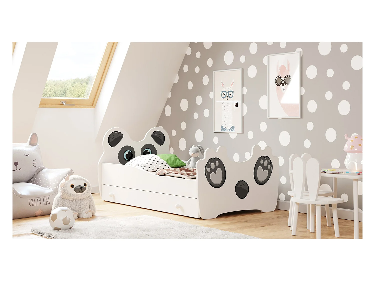 Cama Infantil Panda Con Cajón 140x70 cm – Incluye Estructura, Base y Colchón de Espuma