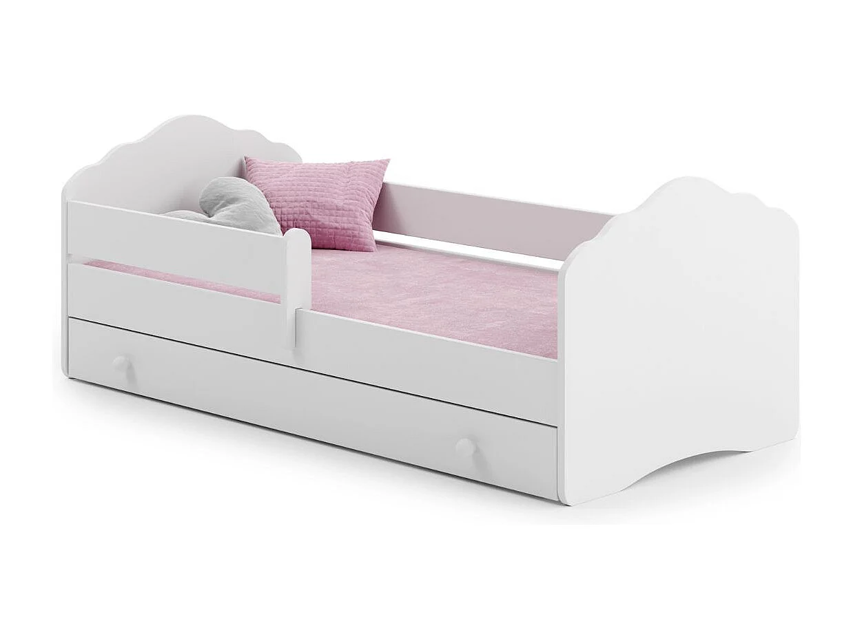 Cama Infantil Blanca 140x70 cm con Cajón y Barandilla – Incluye Colchón de Espuma, Estructura Completa 144x78x65 cm, Diseño Seguro y Compacto