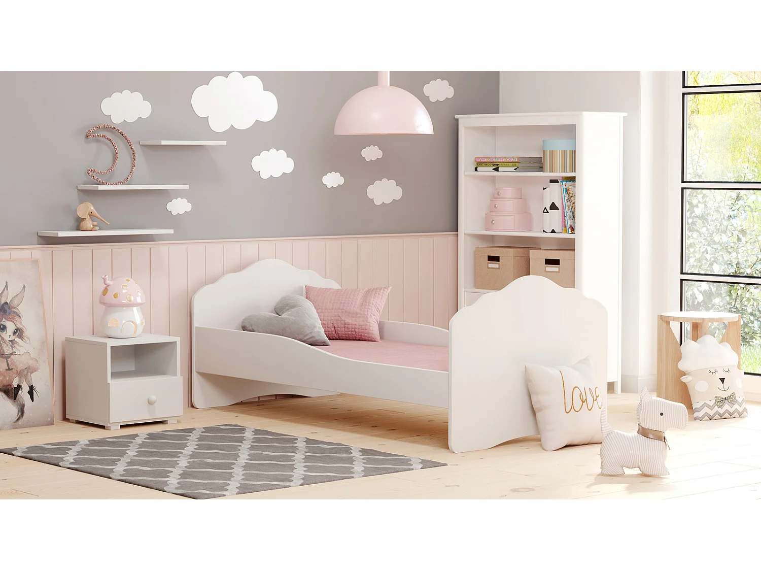 Cama Infantil Blanca 160x80 cm con Laterales Perfilados – Incluye Colchón de Espuma, Base y Estructura Sólida, Dimensiones 164 cm x 88 cm x 63 cm