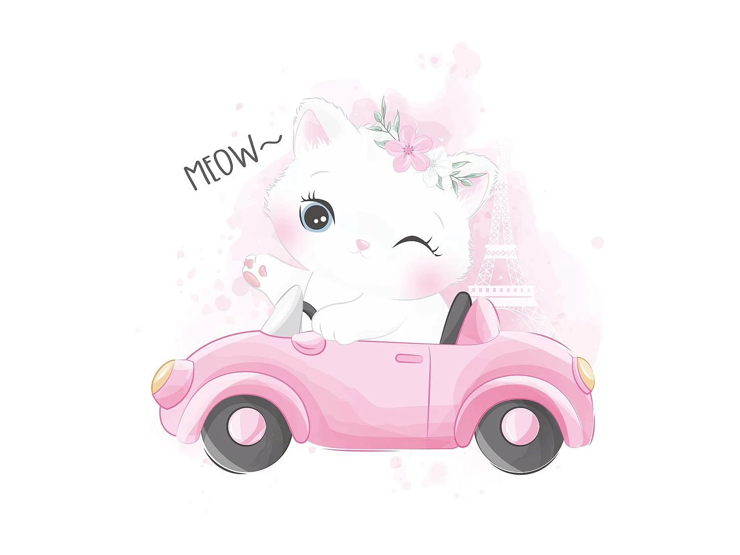 Cama Infantil Blanca 160x80 cm Dibujo Gato con Barandilla – Incluye Colchón de Espuma, Estructura Completa 164 cm x 84 cm x 63 cm, Diseño Seguro