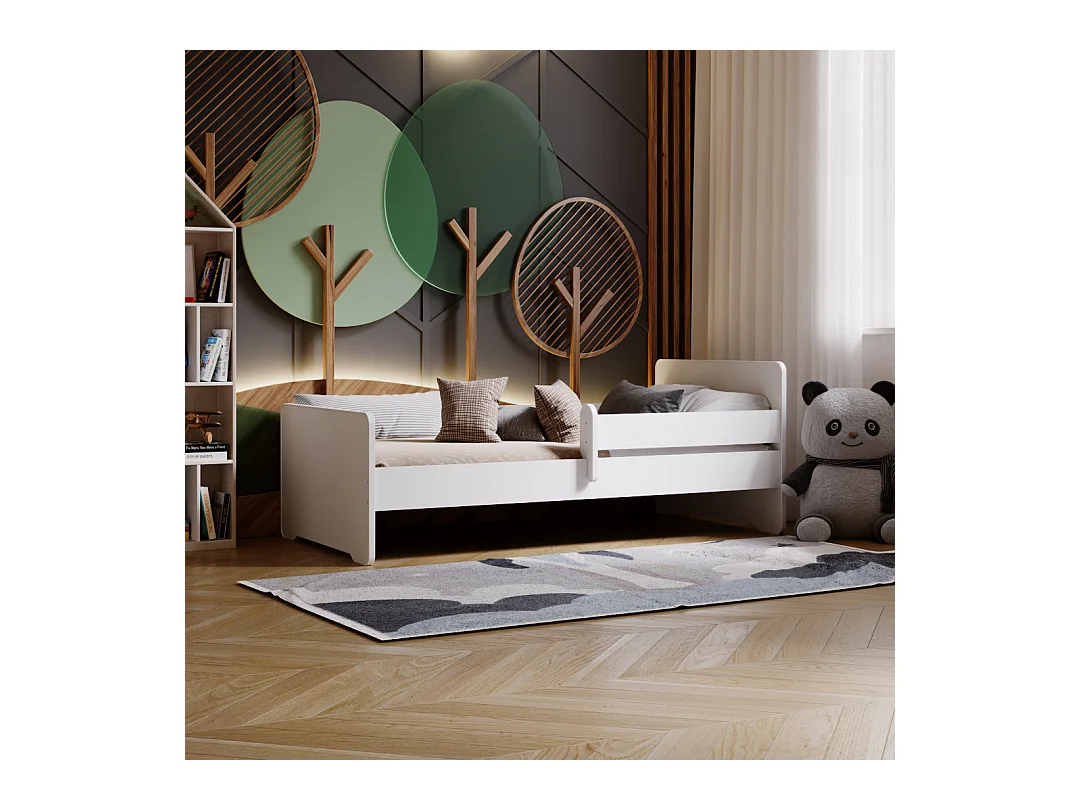 Cama Infantil Blanca 140x70 cm con Barandilla – Incluye Colchón de Espuma, Estructura Completa y Protección Lateral, Dimensiones 144x74,5x63 cm