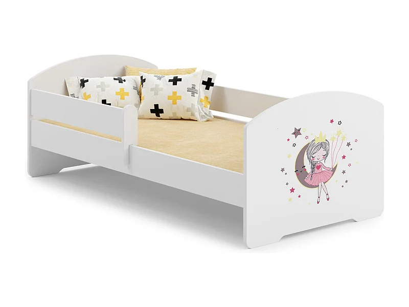 Cama Infantil Blanca 140x70 cm Dibujo Princesa durmiente con Barandilla – Incluye Colchón de Espuma y Estructura Completa, Dimen: 144 cm x77 cm x56 cm